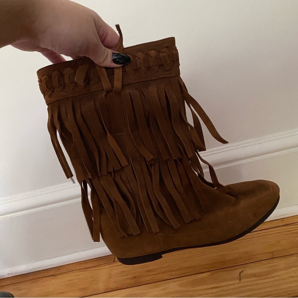 Brown Fringe Tribal Boots | size 7.5 - Picture 3 of 6